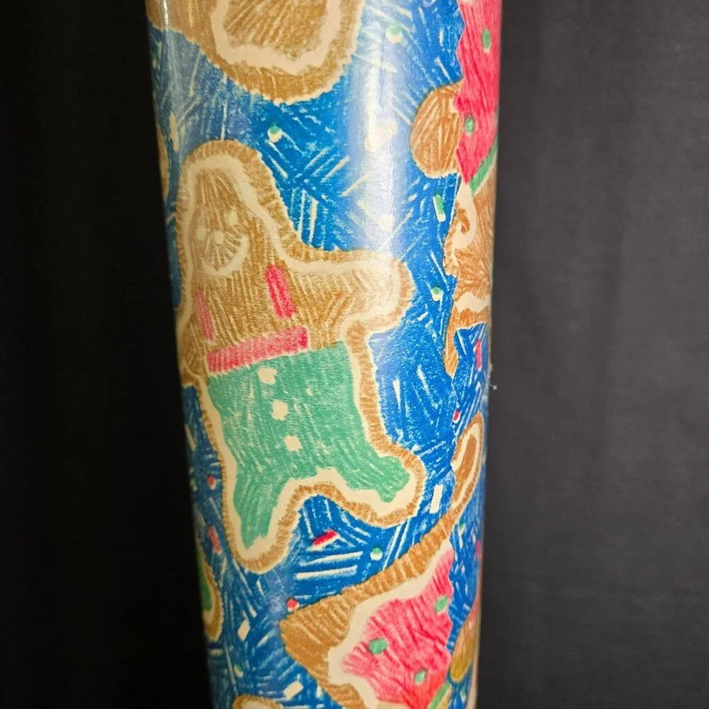 VTG Artaire Toy Wrap Christmas Wrapping Paper Gingerbread Crayon Scribbles USA